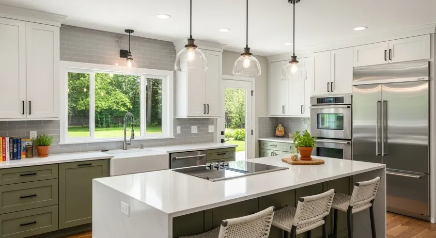 Remodeled kitchen with island and custom cabinetry in Vancouver WA